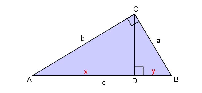 15) På figuren er ABC en rettvinklet trekant der C 90. Trekanten har sidelengder a, b og c. Ved å nedfelle normalen fra C på linjestykket AB, får vi til sammen tre formlike trekanter.