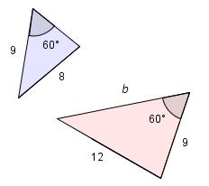 8) De to trekantene på figuren er formlike. Hvor lang er siden a i den lille trekanten?