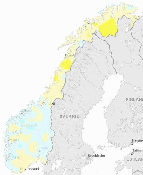 Relativt varmest var det i Finnmark og på Vestlandet der flere stasjoner lå opp mot 5 grader over normalen. I mai var månedsmiddeltemperaturen for hele landet 0,3 grader under normalen.