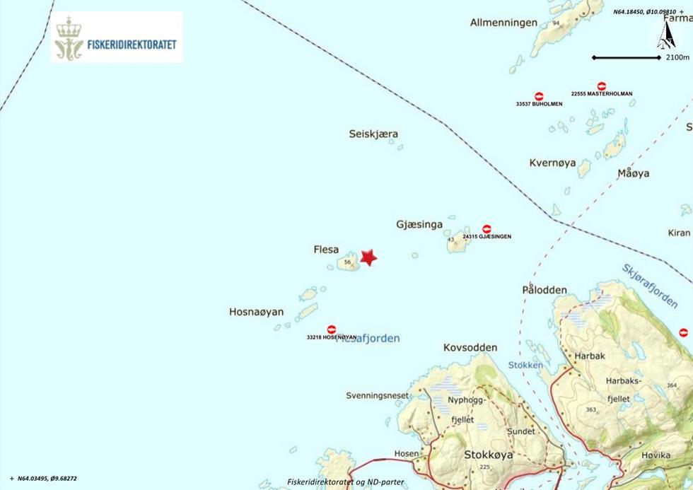 2. Materiale og metode 2.1 Lokalitet Lokaliteten ligger mellom øyene Flesa og Gjessinga i Flesafjorden i Åfjord kommune, Trøndelag (figur 2.1.1).