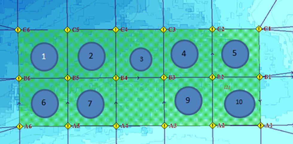 Anlegget har bestått av 2 x 5 bur, med 160 meters merder (omkrets) og en merd på 120 meter. Ved siste produksjon på lokaliteten ble ni av ti merder brukt (Figur 3).