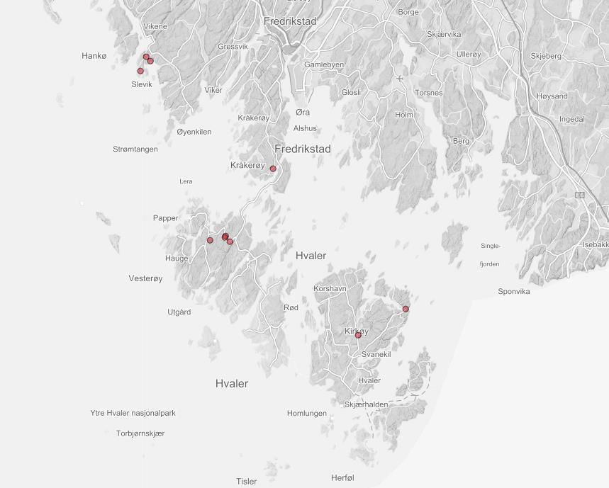 Figur 22 Oversikt over funn av svensk bjørnebær i Norge.