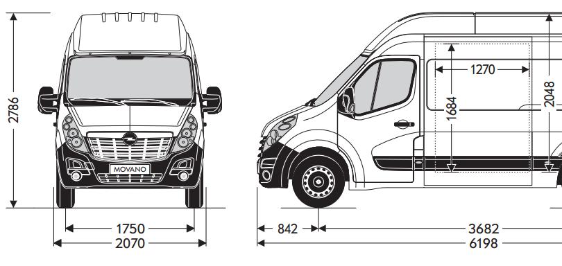 Tekniske spesifikasjoner - Bakhjulsdrift (RWD) L3H2 L4H2 Lengde L3 L4 Høyde H2 H2 Lastevolum (m3) 11,8 13,9 Totalvekt 3500 kg 3500 kg Motor 2,3 BiTurbo 2,3 BiTurbo Akselavstand 3682 4332 Lengde 6198