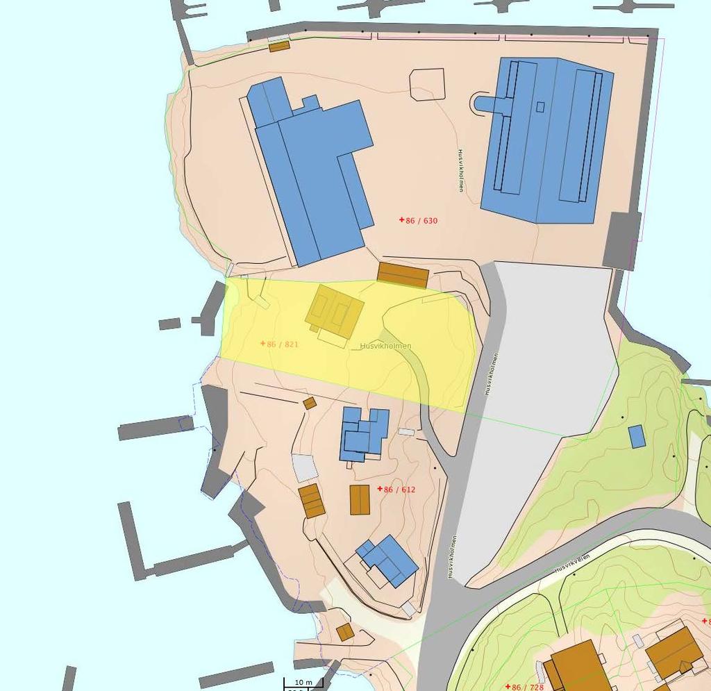 no/Arkitektskap) Fig 3. Husvikholmen 6. Kart fra Seeiendom.no. Eiendommen markert med gult.