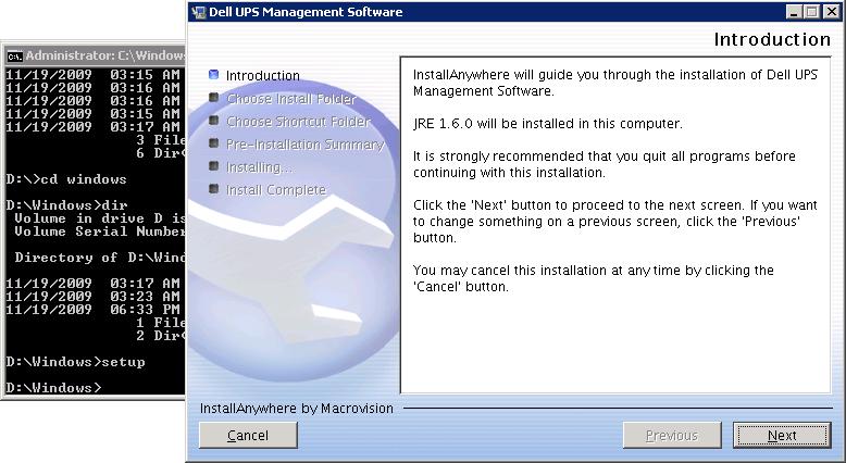 Installing the Software To install the software on Server Core: NOTE: You can start the installation from the CD (F618R A04 or higher) provided with the UPS, or you can download the software from the