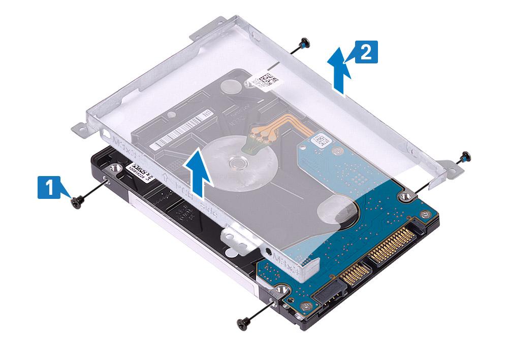 Montere harddiskenheten 1 Juster skruehullene på harddiskbraketten etter skruehullene på harddisken [1].