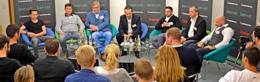 Die Teilnehmer des Expertentalks Sascha Meiers mit Sebastian Authenrieth Benjamin Bittmann, Constantin Wilser (beide bodylife Medien) mit Dr.