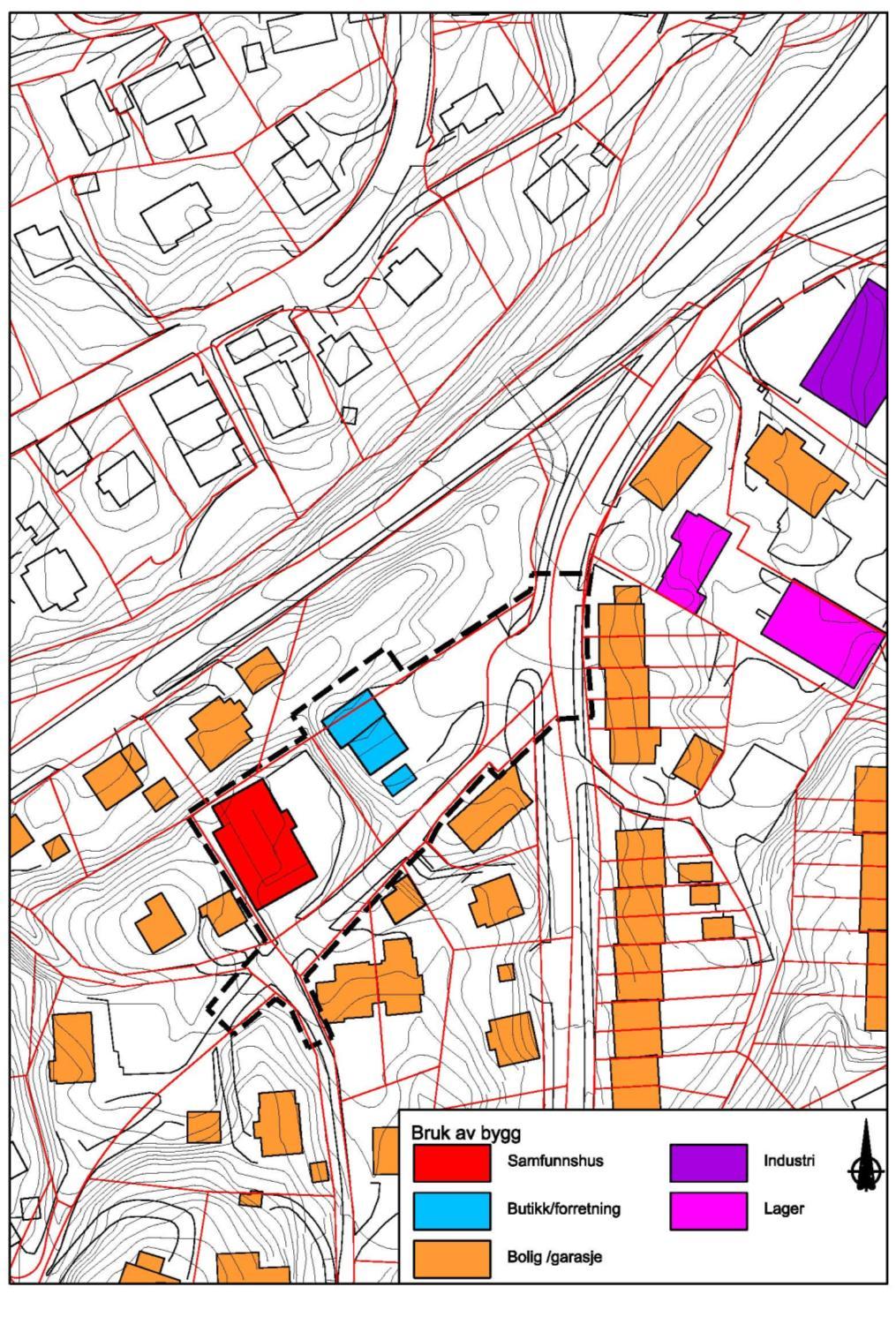 Figur 5: Temakart som viser bruk av bygg i og rundt planområdet. Eksisterende bebyggelse i planområdet Navn Gnr. Bnr.