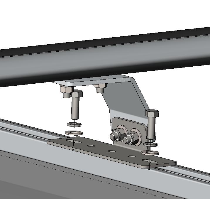 2.2.2 While making sure that the third crossbar are parallel to the front and rear crossbars, place the crossbar in the appropriate position, then attach the feet to the mounting track.