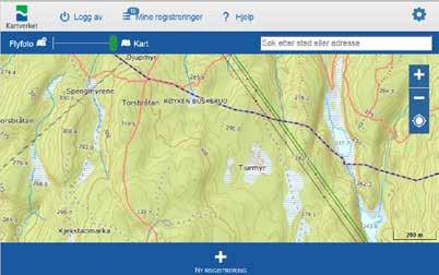 REGISTRERING PÅ KART Fra Norgeskart kan man skrive ut ønsket kartutsnitt ved å zoome inn til ønsket område, velge egnet bakgrunnskart, skru på kartlaget som viser turruter og velge skriv ut fra