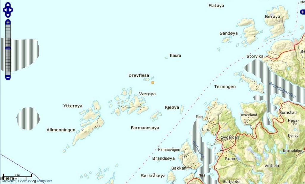 Fig 8. Kartet viser det planlagte anlegget (omtrentlig plassering), samt gytefelt for torsk (grå skravur). (Kilde: Fiskeridirektoratet). Fig 9.