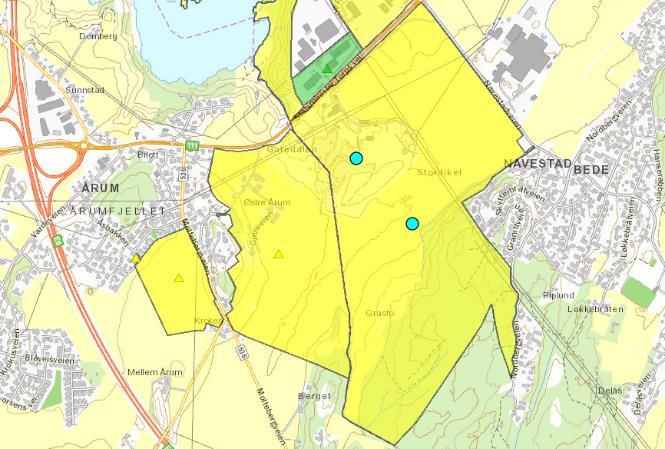 23 av 33 Figur 4-11: Registrering 318 i Miljødirektoratets grunnforurensningsdatabase, mistanke om forurensning markert med gult innenfor turkis omriss.