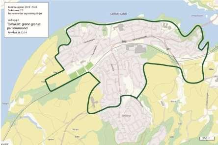 5. Grønn grense Med utgangspunkt i dagens byggesone ved Sørumsand ble grønn grense vedtatt: Fig 1 Forslag til grønn grense for Sørumsand.