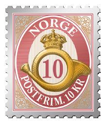no Neudruck Der Wert 10 NOK aus der Posthornserie (NK 1864) ist neu gedruckt worden und wird zum ersten Mal auf selbstklebendem Papier in