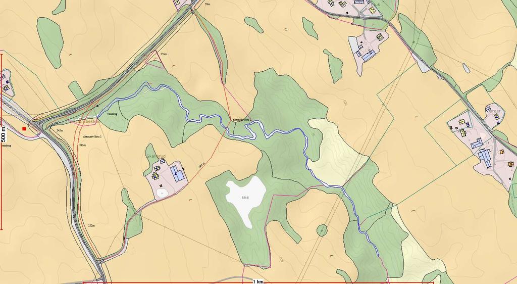 1A Librukrysset - Skallerud Østside: fra avkjørsel til gård Skallerud ligger terreng på østside langs fv115 i bratt område med stor skråning til jordbruk. Her det allerede kartlagt kvikkleireskred.