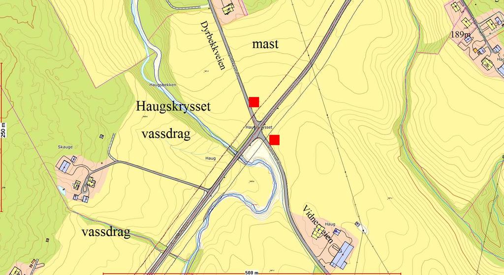 7B Haugskrysset Uansett valg av side langs fv115 skal en krysse fv115 for å utnytte tverrforbindelser mot Vidnesveien og Dyrbekkveien.