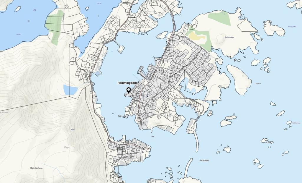 Oversiktskart Foreslått planområde ligger i Ballstad havn på vestsiden av Ballstadøy og grenser til boligområde Værret i nord og Ballstad slip i sør.