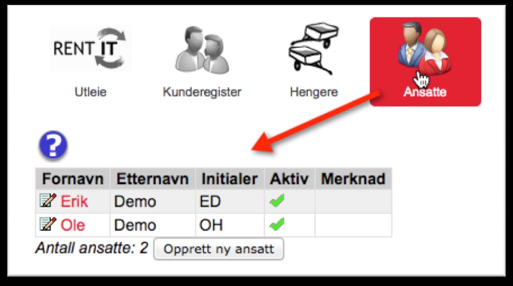 Ansatte Her styrer man ansatte som kan benytte RentIT.