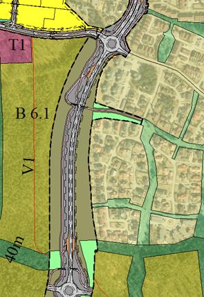 Rundkjøring ved B8/B2 Illustrasjon av samme område Gang- og sykkelvegen følger vegtraseen avskilt