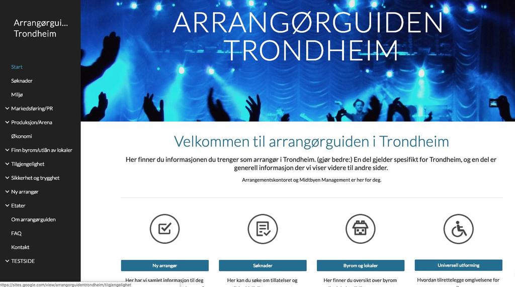 Arrangørguiden Trondheim Nettside under utvikling