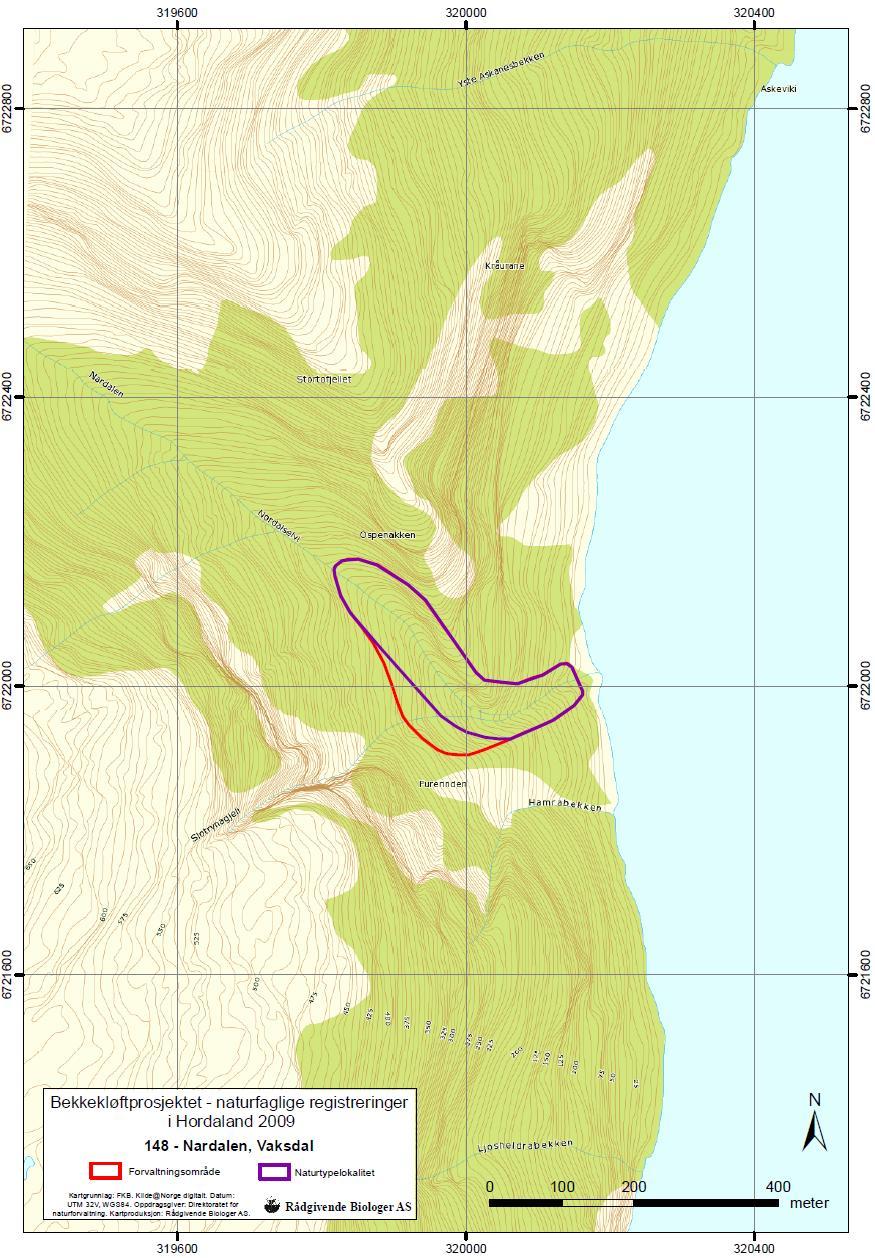 Figur 6. Kart over avgrenset forvaltningsområde for Nardalen (lok.