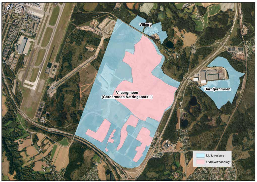 GRUSRESSURSER I ULLENSAKER KOMMUNE På Gardermoen i Ullensaker kommune ligger forekomster med høyverdige sand- og grusmasser til byggeformål (fig 10 og 11).