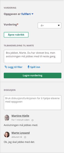 Lagre vurderingen og eleven vil bli varslet.