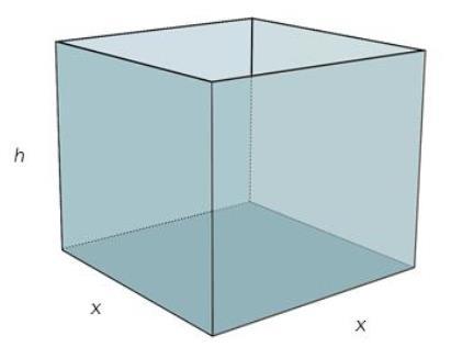 Oppgåve 7 (6 poeng) Ein kasse har ei kvadratisk grunnflate (botn) med side x dm. Høgda i kassen er h dm. Kassen har ikkje lokk. Høgda av kassen og omkrinsen av grunnflata er til saman 30 dm.