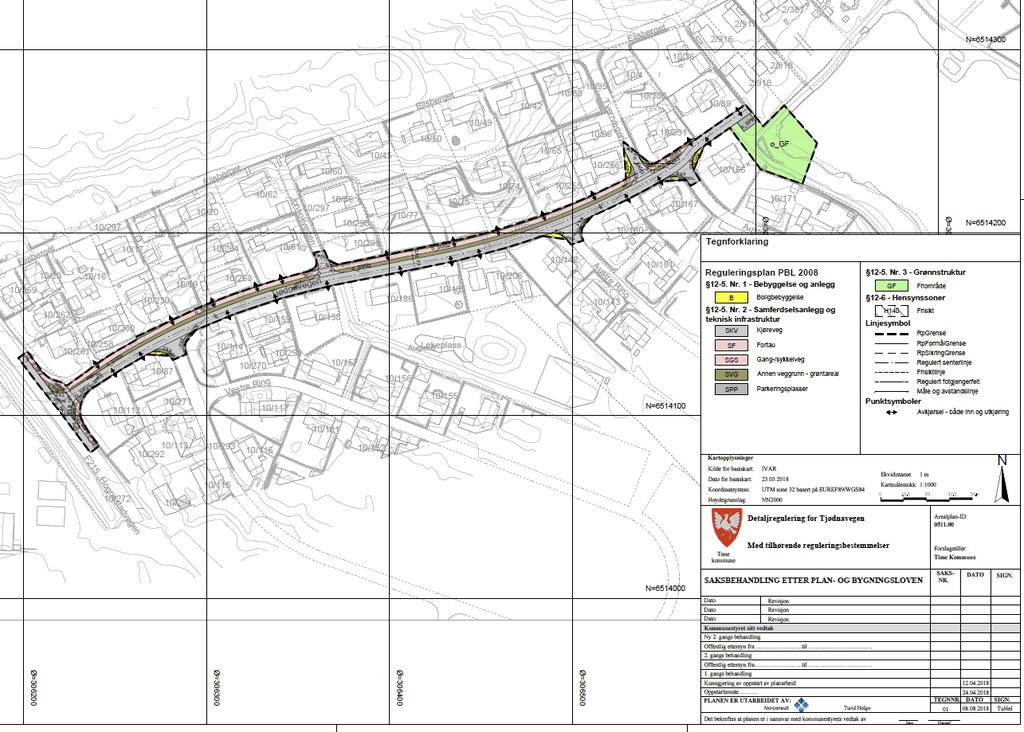 Beskrivelse av planforslaget Hovedgrep i planforslaget Time kommune skal rehabilitere Tjødnavegen.