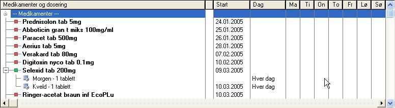 Seponeringsdato vil da overføres til alle doseringer, og de vil da ikke synes i den aktive listen.