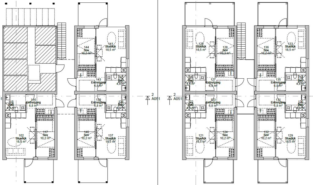 Varnaveien Varnaveien Figur 8 - Planløsning for Rekke C, to etasjers rekkehus. Figur 9 - Planløsning for Rekke A og B, tre etasjers rekkehus. 4.