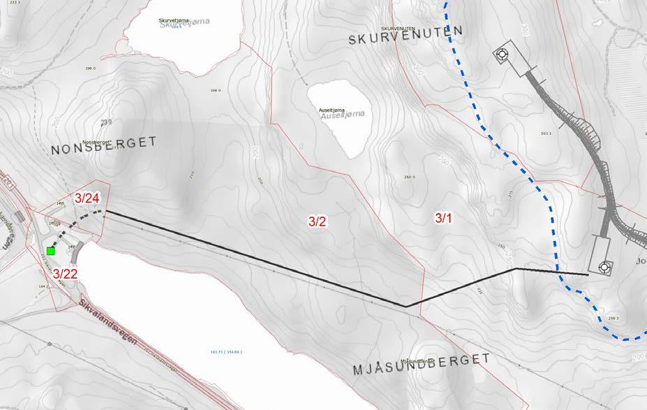 6 Virkninger for miljø, naturressurser og samfunn Figur 5. Oversikt over grunneiere som berøres av trase for nettilknytning 6 Virkninger for miljø, naturressurser og samfunn 6.