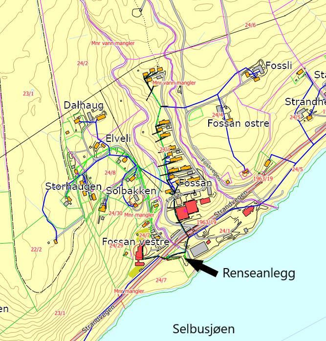 Vedlegg 1: GRUNNLAG FOR DIMENSJONERING Side 3 1. Beskrivelse av avløpssonen. Avløpssonen er i dag avgrenset av det areal som omfattes av Reguleringsplan for skoleområdet for Fossan av 10.07.