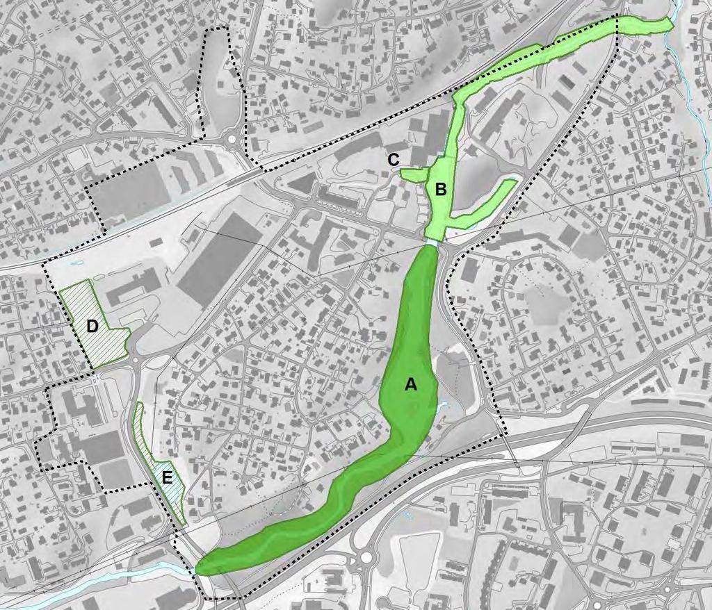 Figur 1. I forbindelse med teknisk hovedplan for Fjellhamar ble det identifisert flere verdifulle områder for naturmangfold på Fjellhamar.