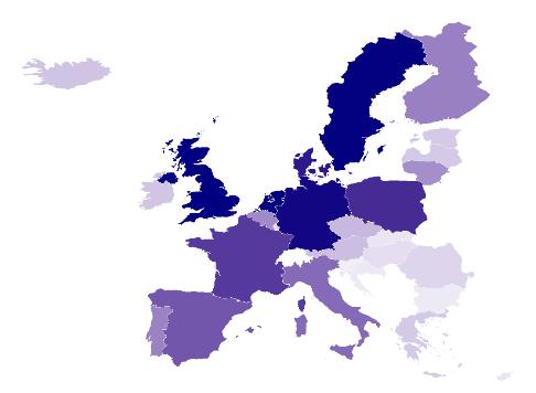 EKSPORT TIL EU/EØS Tabellen viser eksporten fra Nordland fordelt på land i det europeiske indre marked.