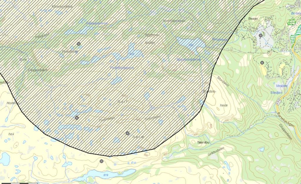 Villrein Området ligg inne i biologisk leveområde for villrein.