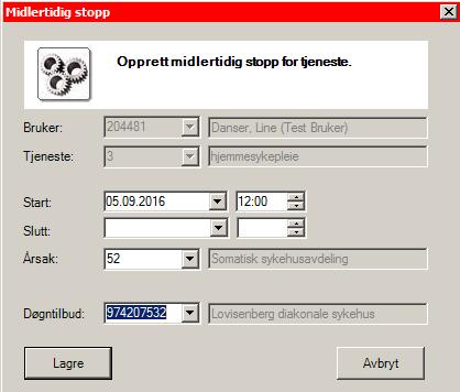 nederst i bildet på midlertidig stopp: Spesialisthelsetjeneste Døgntilbud.