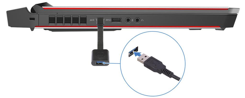 Når du bruker VR-hodetelefonene (virtuell virkelighet), kobler du HDMI-kabelen til grafikkortet som er installert på Alienware Graphics Amplifier.