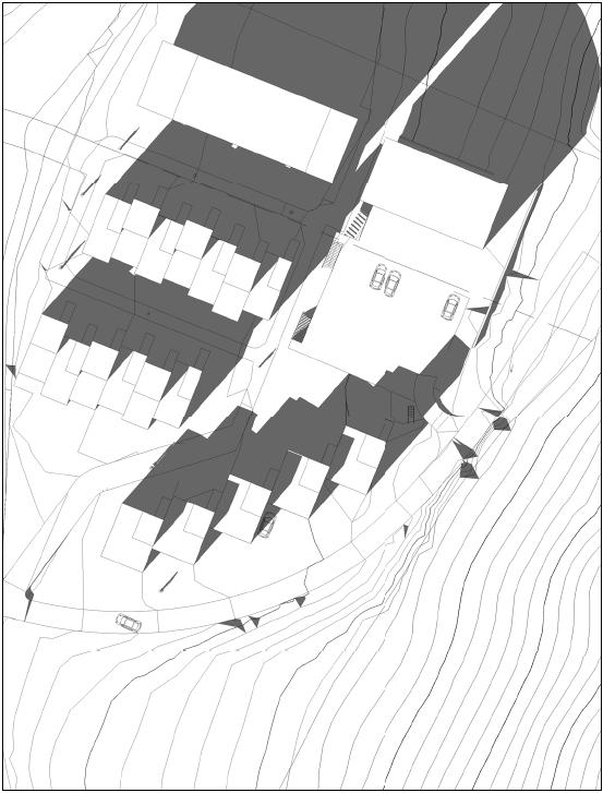 Figur 2: Sol- og skyggediagram 21.mars kl. 15.00 og 23.juni kl. 18.00 Konsekvenser for klima og det ytre miljø Området skal benytte seg av eksisterende infrastruktur i området, noe som er positivt.