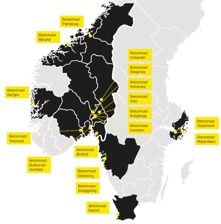 Betonmast Betonmast Konsern består av Bygg og Eiendom i Norge og Sverige.