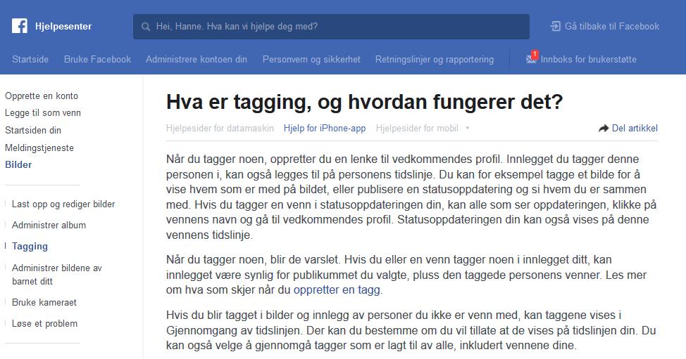 Tidslinje og tagging Her vil du finne informasjon om Hvem som kan publisere innlegg på din side, rettigheter i