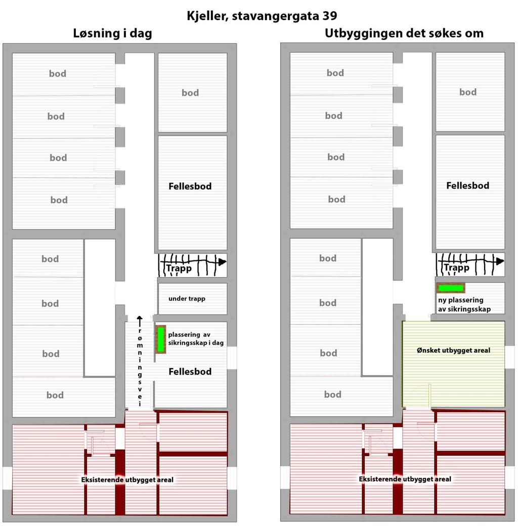 2 Det er umulig å vite om noen ønsker å bygge ut sin del av kjelleren senere. Slik jeg forstår har det vært åpent for utbygging siden 2002, og per i dag er kun vår andel i oppgangen bygget ut.