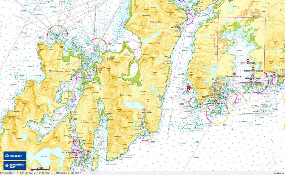 2. Materiale og metode Planlagt anleggsplassering er nord for som ligger helt sør i Nappstraumen i Vestvågøy kommune, Nordland.