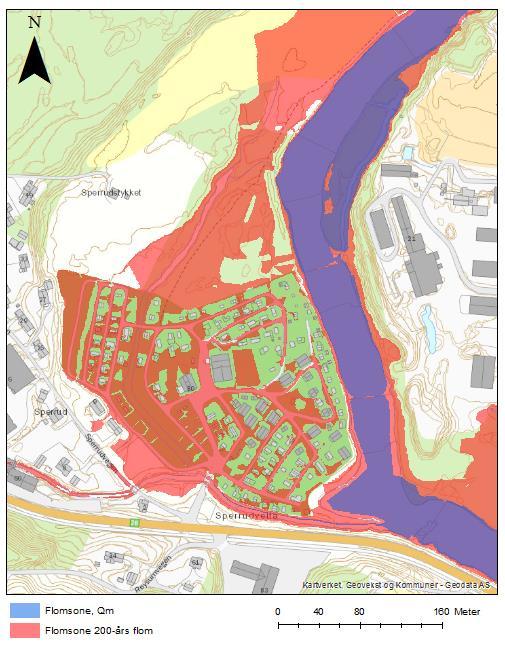 Q 200: Q200 års flommen er beregnet til 456 m 3 /s.