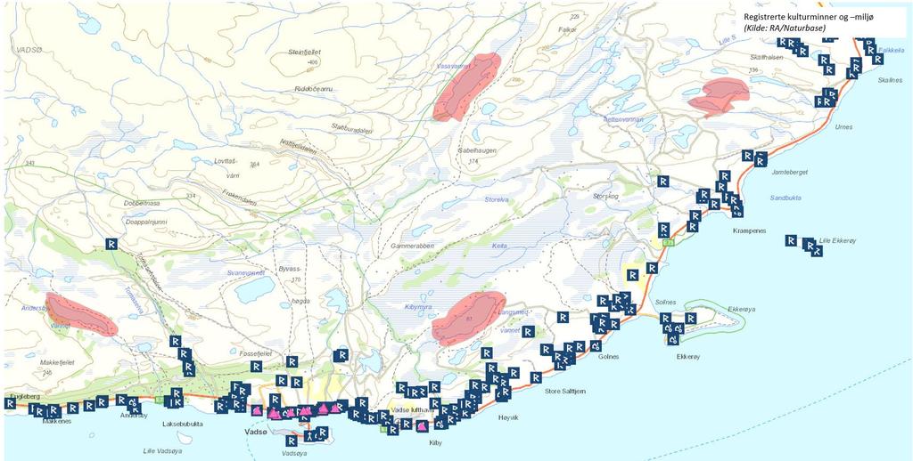 (Kartutsnitt Kulturminner- og miljø Riksantikvaren) I kartutsnittet er også de aktuelle støysoner tatt inn.