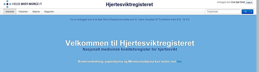 21. Start registrering av pasient For å starte registrering av en pasient kan en enten skrive pasienten sitt fødselsnummer direkte inn i feltet «Pasientsøk» øverst til høyre (blå pil) på Startsiden