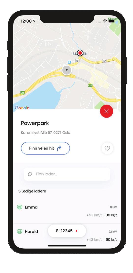 Du får oversikt over ledige ladepunkter og kan enkelt betale med appen.