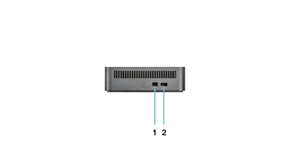 Figur 2. Sett forfra 1 USB 3.1 Gen1/Gen2 Type-C-port 2 USB 3.