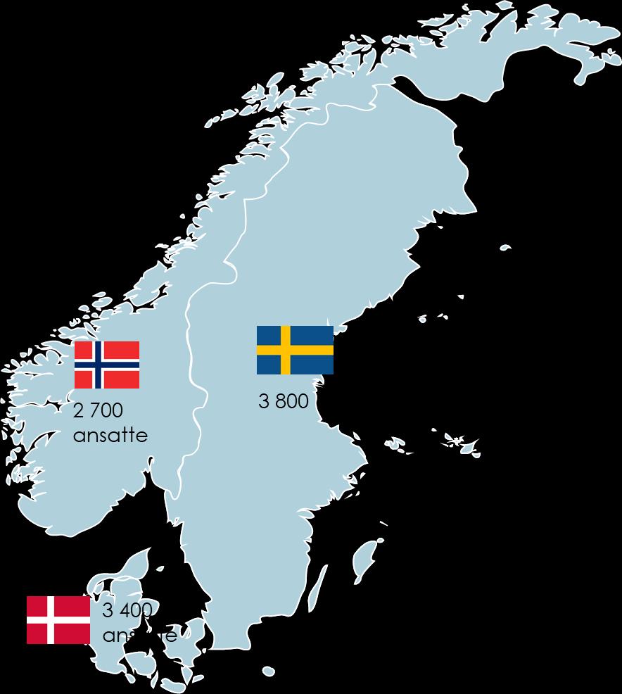 Figur 2 SAS-ansatte i Skandinavia 2018 Note: Tallene er beregnet som FTE (Full Time Equivalent), hvilket innebærer at deltidsansatte omregnes til heltidsansatte.