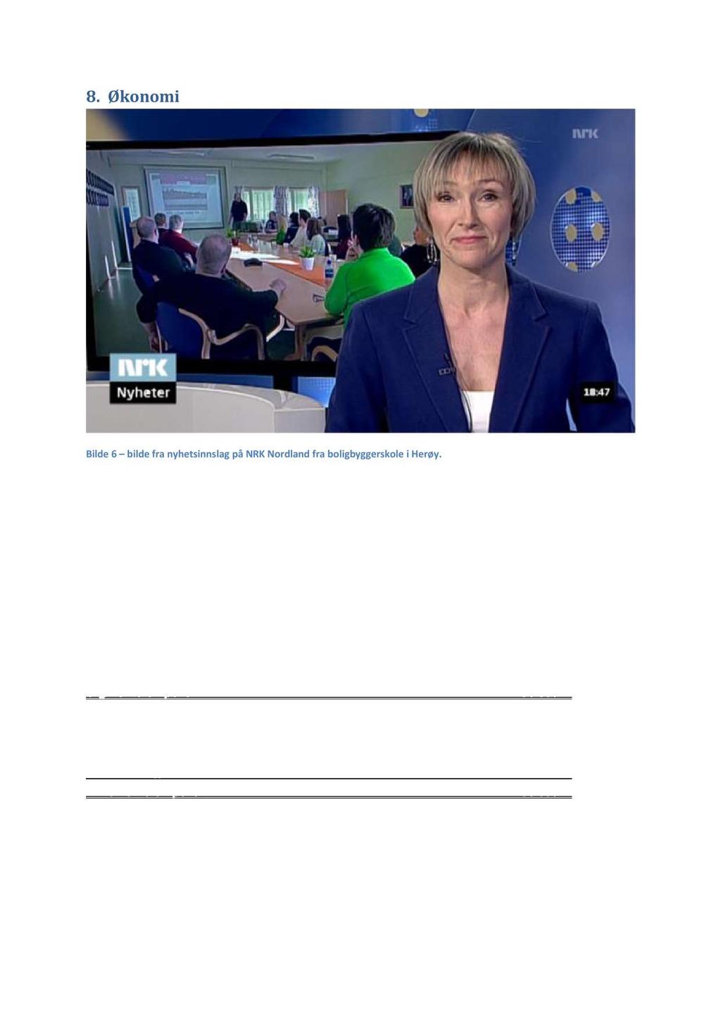 8. Økonomi Bilde 6 bilde fra nyhetsinnslag på NRK Nordland fra boligbyggerskole i Herøy.
